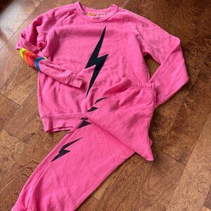 Aviator Nation Black Pink Lightning Bolt Sweatshirt Sweatpants Size Medium M